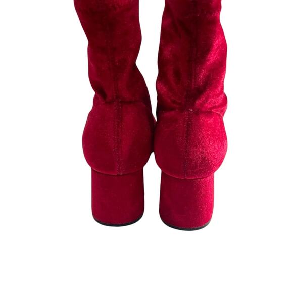 Zara Red Velvet Ankle Block Heel Boots | Size 36 6 - Picture 4 of 4